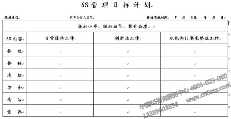 企业6S之6S管理表格