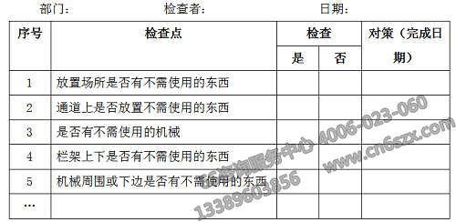 6S整理检查表